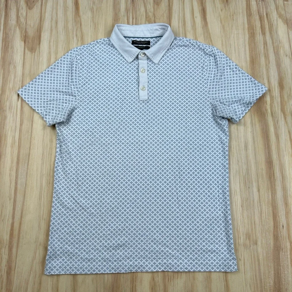 Banana Republic Polo Shirt Mens M Blue White Pattern Luxury Touch Performance